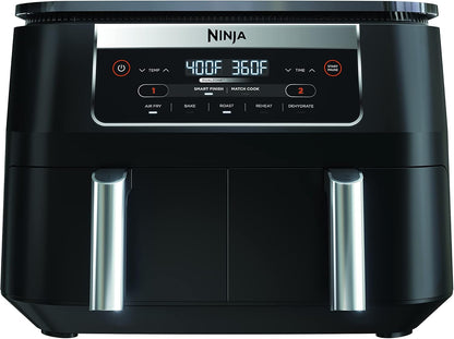 Ninja DZ090 Foodi 6 Quart Air Fryer - 5-in-1 DualZone with 2 Baskets for Quick Snacks & Meals - Black