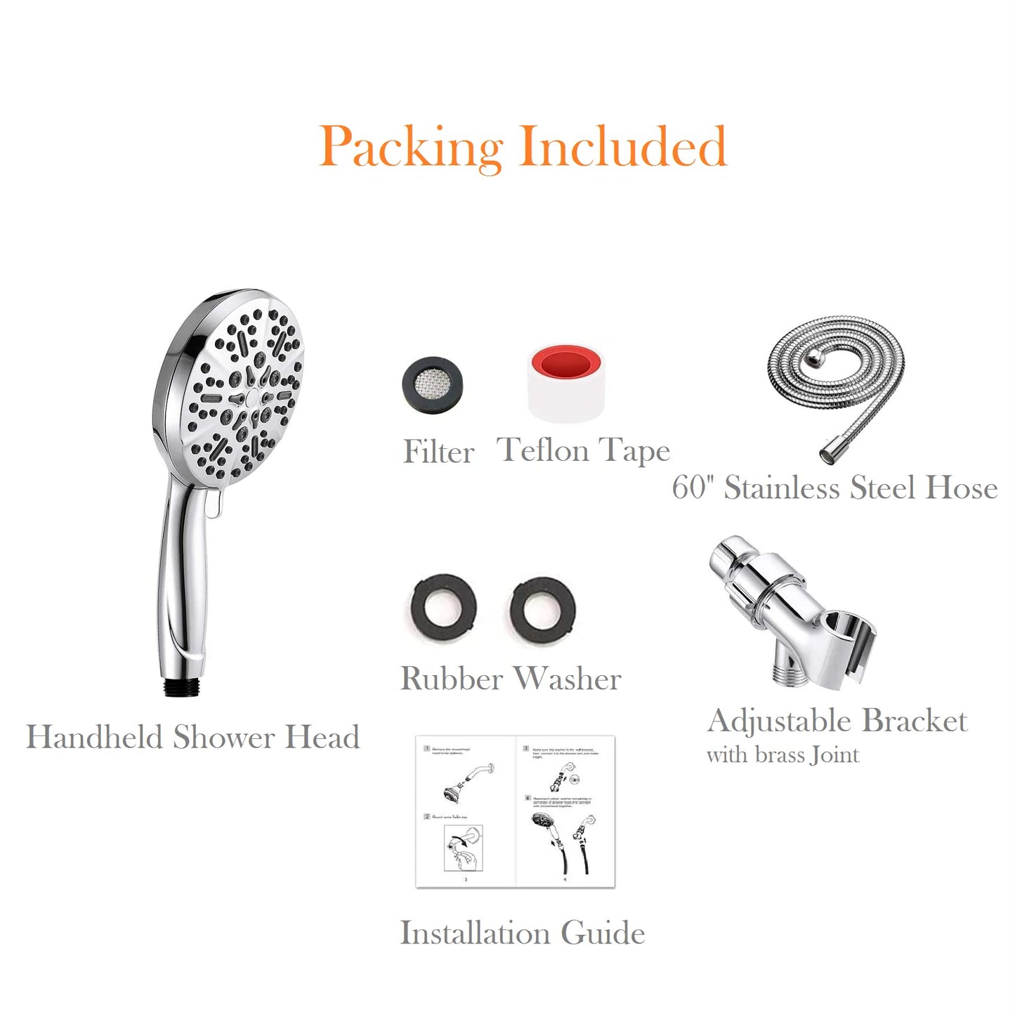 Shower Head with Handheld High Pressure-Full Body Coverage Powerful Rain Showerhead Extra 60" Long Hose and Adjustable Brass Joint Holder- The Perfect Detachable Heads for Bathroom Upgrade