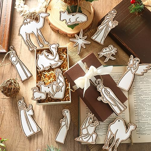Christmas Nativity Scene Wooden Ornaments Set - 28 Pieces, Religious Decorations, 14 Styles