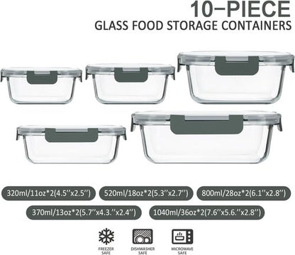 MCIRCO 10-Pack Glass Food Storage Containers - Airtight Meal Prep Bento Boxes | Microwave & Oven Safe
