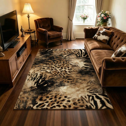 Leopard Area Rug with Non-Slip Backing - 4x6 Faux Animal Print for Living Room