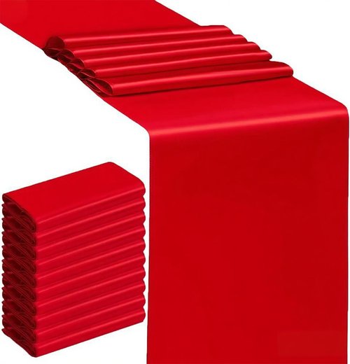 10 Pack Satin Red Table Runners - 12 x 108 Inches for Weddings, Parties & Events | Elegant Table Decorations
