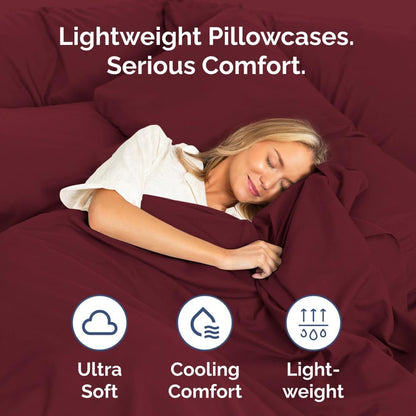 Skiennix Body Pillowcases Set of 2 | 20x54 Long Soft Covers for Side Sleepers - Comfy, Wrinkle-Free, Machine Washable - Burgundy