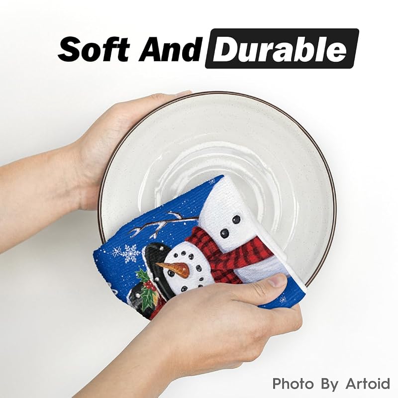 Blue Snowman Kitchen Towels Set of 2 – 18 x 26 Inches (Variation: Blue+2) Artoid Mode