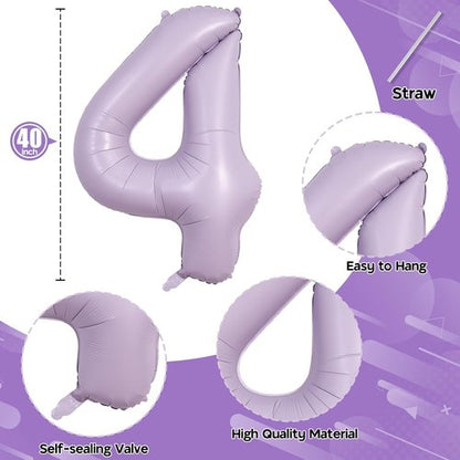 Light Purple Number 40 Birthday Balloons - 40 Inch Large Pastel Mylar Foil 4 & 0 for 40th Anniversary Party
