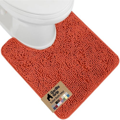 GORILLA GRIP Plush Chenille Bath Rug Mat - Absorbent Shaggy Design for Oval Toilet Base - Coral