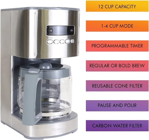 Kenmore 40706 12-Cup Coffee Maker - Programmable Aroma Control in Stainless Steel Finish