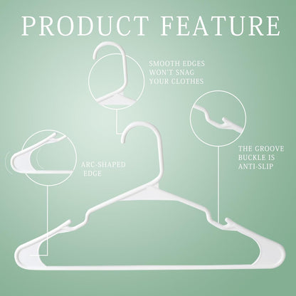 Skiennix 20-Pack White Plastic Clothes Hangers - Durable Space-Saving Design for Coats, Shirts & Dresses