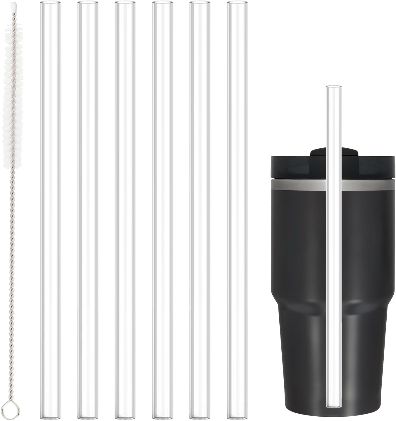 Stanley Replacement Straw - 6 Pack Reusable Straws with Cleaning Brush | Clear, Dishwasher Safe for 14 oz & 20 oz Tumblers