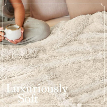Connecticut Home Co Throw Blanket - Soft Fluffy Cozy Decor | 65x50 Cream Shag & Sherpa