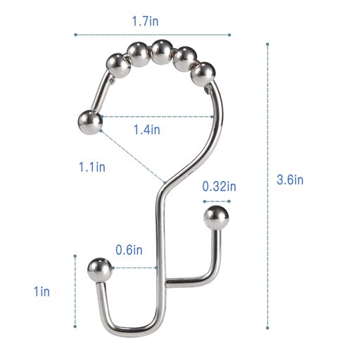 SUTINE Shower Curtain Hooks, 12 Pcs Double Shower Curtain Hooks Rings, Black Shower Curtain Hooks Rust Proof, Stainless Steel Bathroom Shower Hooks for Shower Curtain, Towels, Clothing, Nickel