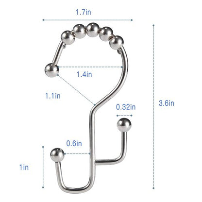 SUTINE Shower Curtain Hooks, 12 Pcs Double Shower Curtain Hooks Rings, Black Shower Curtain Hooks Rust Proof, Stainless Steel Bathroom Shower Hooks for Shower Curtain, Towels, Clothing, Nickel