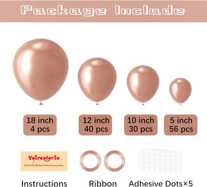 Voircoloria Metallic Rose Gold Balloon Garland Kit - 130pcs in Various Sizes for Parties & Celebrations