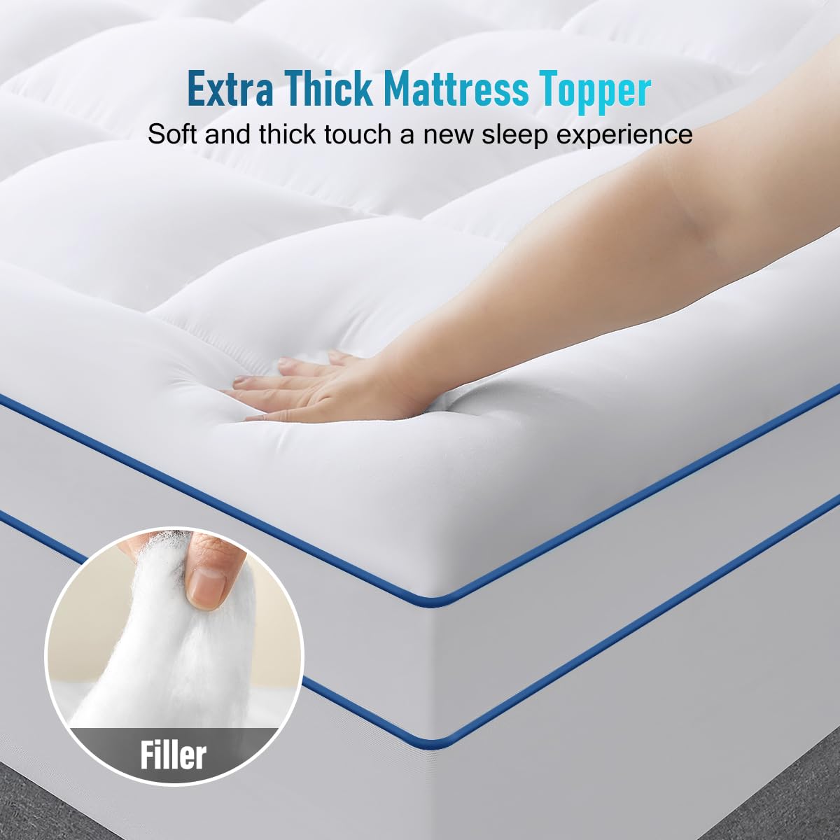 Extra Thick Mattress Topper King Size, Cooling Mattress Pads Cover for Ultimate Comfort, Overfilled 1300 GSM Down Alternative Filling with 8-21 Inch Deep Pocket (78x80 in,Sleep Blue)