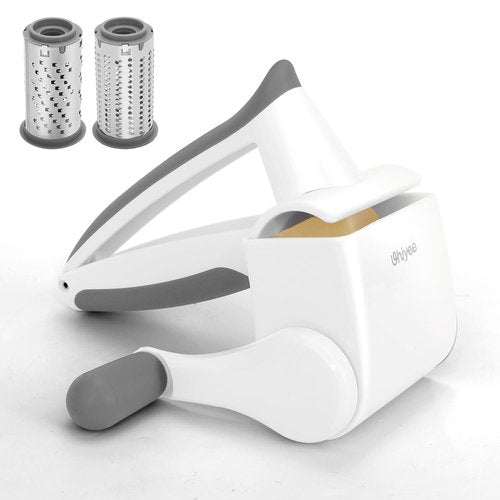 Cheese Grater Hand Crank, UHIYEE Rotary Parmesan Cheese Grater Cheese Shredder Handheld with Fine & Coarse Drums, Restaurant Cheese Grater Grinder with Handle for Hard Cheese Chocolate Nuts