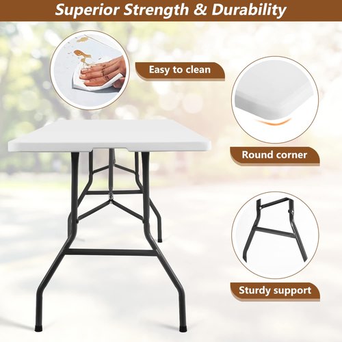 FDW Folding Half Portable Foldable Table for Parties Backyard Events (White, 6 FT 70 * 29) (White, 8 FT)