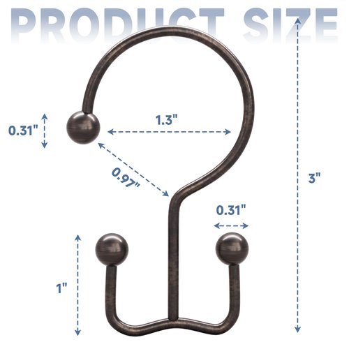 Titanker Shower Curtain Hooks Bronze, Minimalist Simple Double Glide Shower Curtain Rings, Rust Proof Metal Shower Hooks Rings for Bathroom Shower Rods Curtains, Set of 12 Hooks