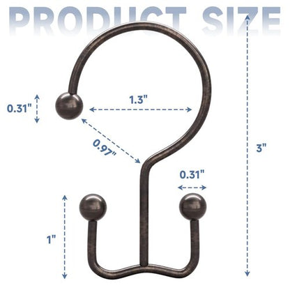 Titanker Shower Curtain Hooks Bronze, Minimalist Simple Double Glide Shower Curtain Rings, Rust Proof Metal Shower Hooks Rings for Bathroom Shower Rods Curtains, Set of 12 Hooks