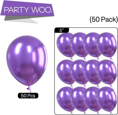 PartyWoo Metallic Purple Balloons - 50 Pcs Mini Chrome Latex for Weddings, Graduations & Parties