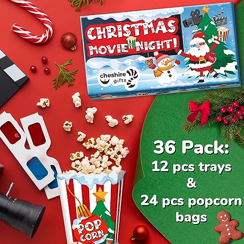 Christmas Movie Night Snack Trays and Popcorn Bags - Red Variation (36 pcs)