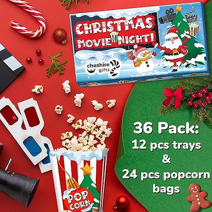 Christmas Movie Night Snack Trays and Popcorn Bags - Red Variation (36 pcs)