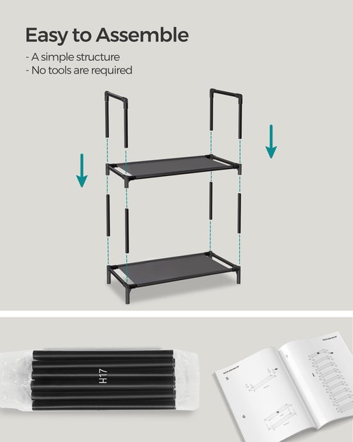 SONGMICS Shoe Rack, 10-Tier Shoe Shelf, Shoe Storage Organizer, 11 x 17.7 x 68 Inches, Metal Frame, Non-Woven Fabric Shelves, for Entryway, Bedroom, Black ULSH010B02