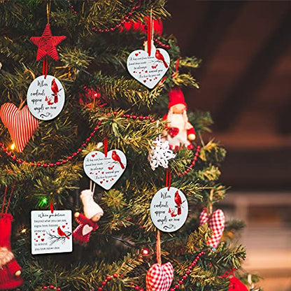 Memorial Christmas Ornaments Set - Red Cardinal Wooden Decorations for Grief Remembrance