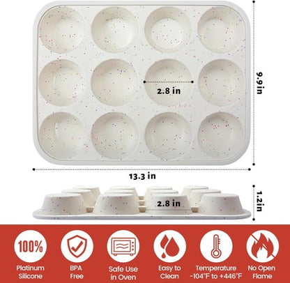 CAKETIME Silicone Muffin Pan - Non-Stick 12-Cup Design with Metal Reinforced Frame | Easy Oven Use