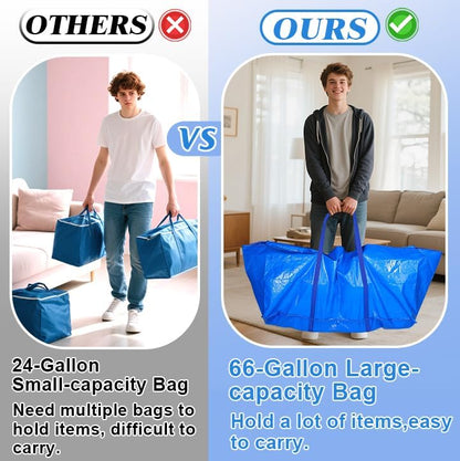 Bigmeta 66 Gallon Extra Large Moving Bags - Heavy Duty Zippered Storage Bag for Travel & Home Use, Blue