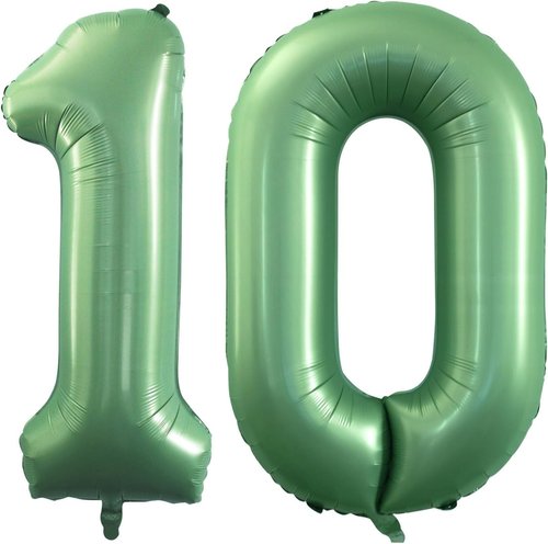 GOER Jumbo Number 10 Balloons - 42 Inch Sage Green Foil Helium Balloons for 10th Birthday & Anniversary