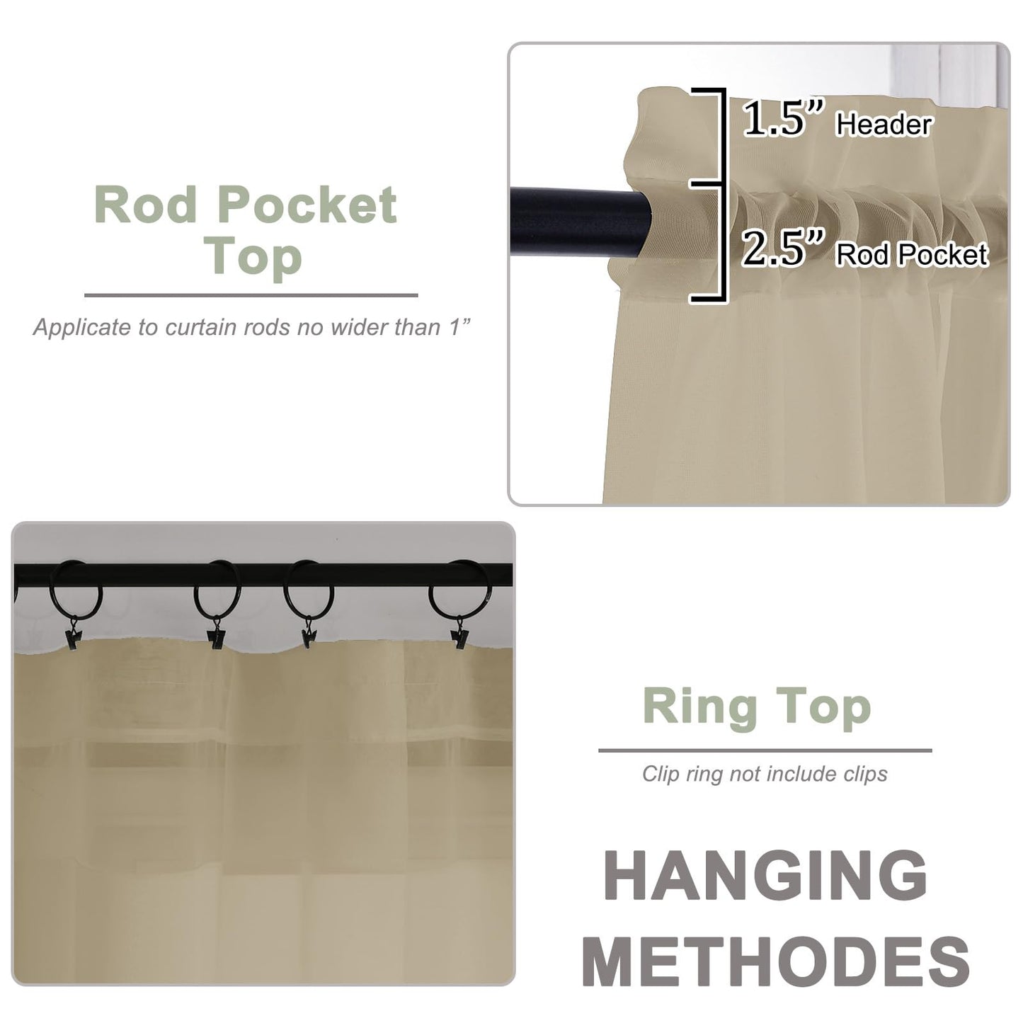OWENIE Sheer Taupe Curtains 108 Inches Long for Living Room Bedroom 2 Panels Set, Lightweight Airy Taupe Sheer Curtain, Filmy Voile Rod Pocket, 2 PCS, Each 59" W x 108" L