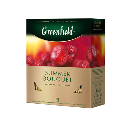 Greenfield Summer Bouquet Herbal Tea Collection Finely Selected Speciality Tea 100 Double Chamber Teabags With Tags in Foil Sachets