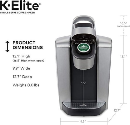 Keurig C K-Elite Single Serve K-Cup Pod Brewer - Iced Coffee Capability & 75oz Brushed Silver Filter Bundle