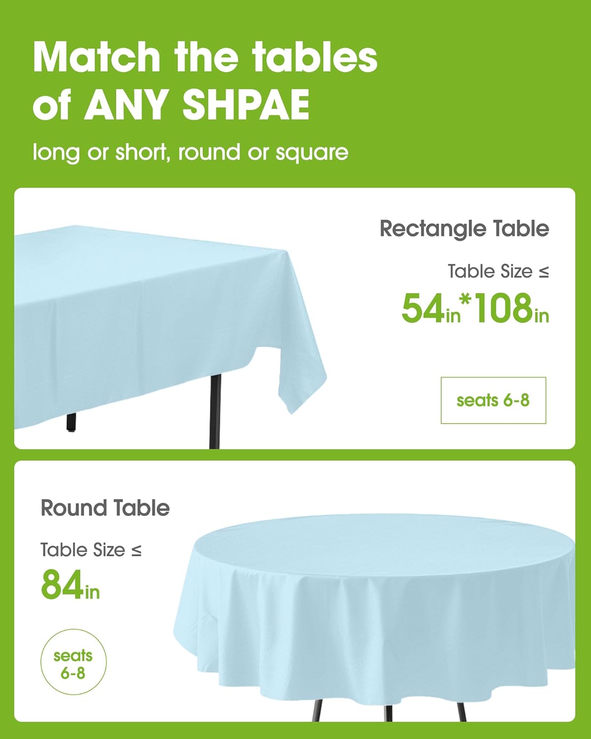 Pureegg Round Plastic Tablecloths - 8 Pack, Leakproof & Sturdy, Baby Blue, 84'' for Easter Parties & Weddings
