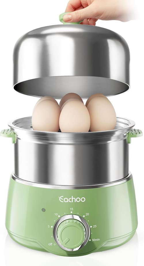 CACHOO 14-Egg Hard Boiled Egg Cooker - Rapid Stainless Steel Boiler with Timer & Auto Shut Off | Retro Green