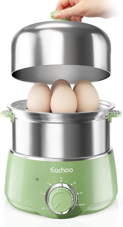 CACHOO 14-Egg Hard Boiled Egg Cooker - Rapid Stainless Steel Boiler with Timer & Auto Shut Off | Retro Green