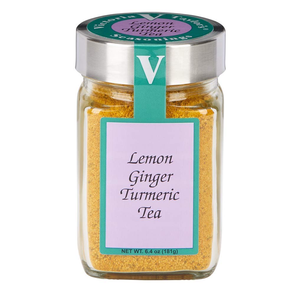 Lemon Ginger Turmeric Tea- Two 6.4 oz. Jars- with Black Pepper, Curcumin, Ginger & Natural Honey Crystals