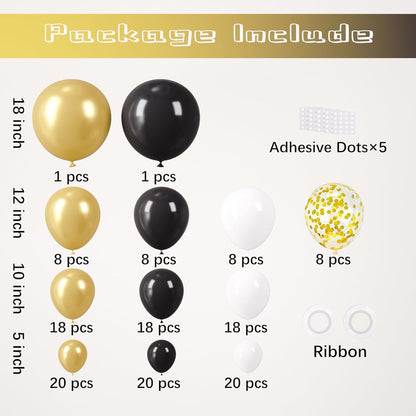 Voircoloria 148-Piece Black and Gold Balloon Garland Arch Kit - Perfect for Graduation, Birthday & New Year Celebrations