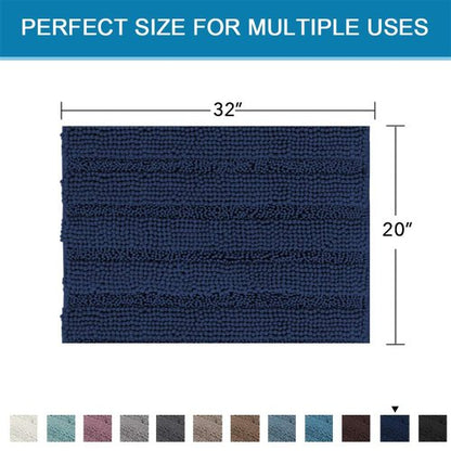H.VERSAILTEX Bath Rugs for Bathroom Non Slip Bath Mats Extra Thick Chenille Striped Rug 20" x 32" Absorbent Non Skid Fluffy Soft Shaggy Washable Dry Fast Plush Mat for Indoor, Bath Room, Tub - Navy