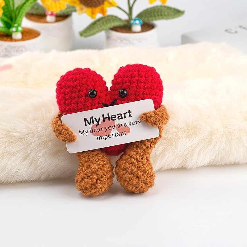 Mini Crochet Positive Love Heart - Knitted Pocket Hug Gift