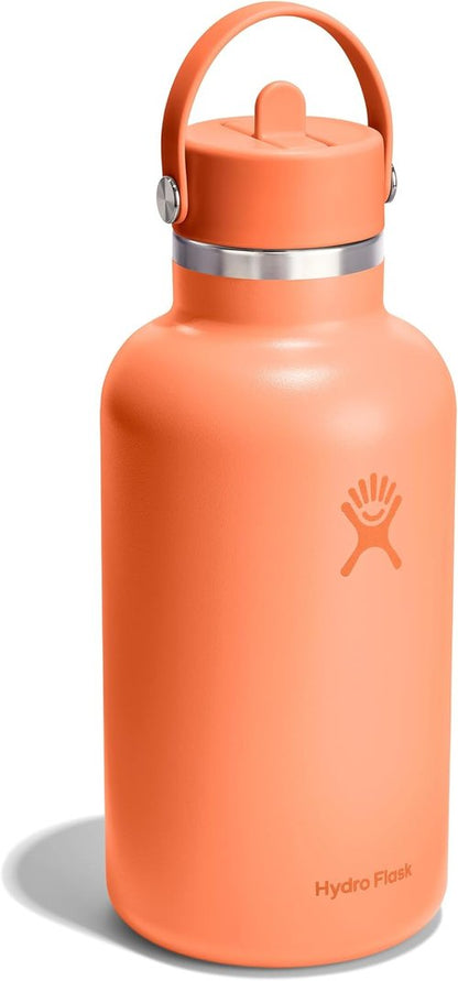 Hydro Flask Water Bottle - Insulated Stainless Steel with Wide Mouth Flex Straw Lid | 64 Oz Nectar Orange