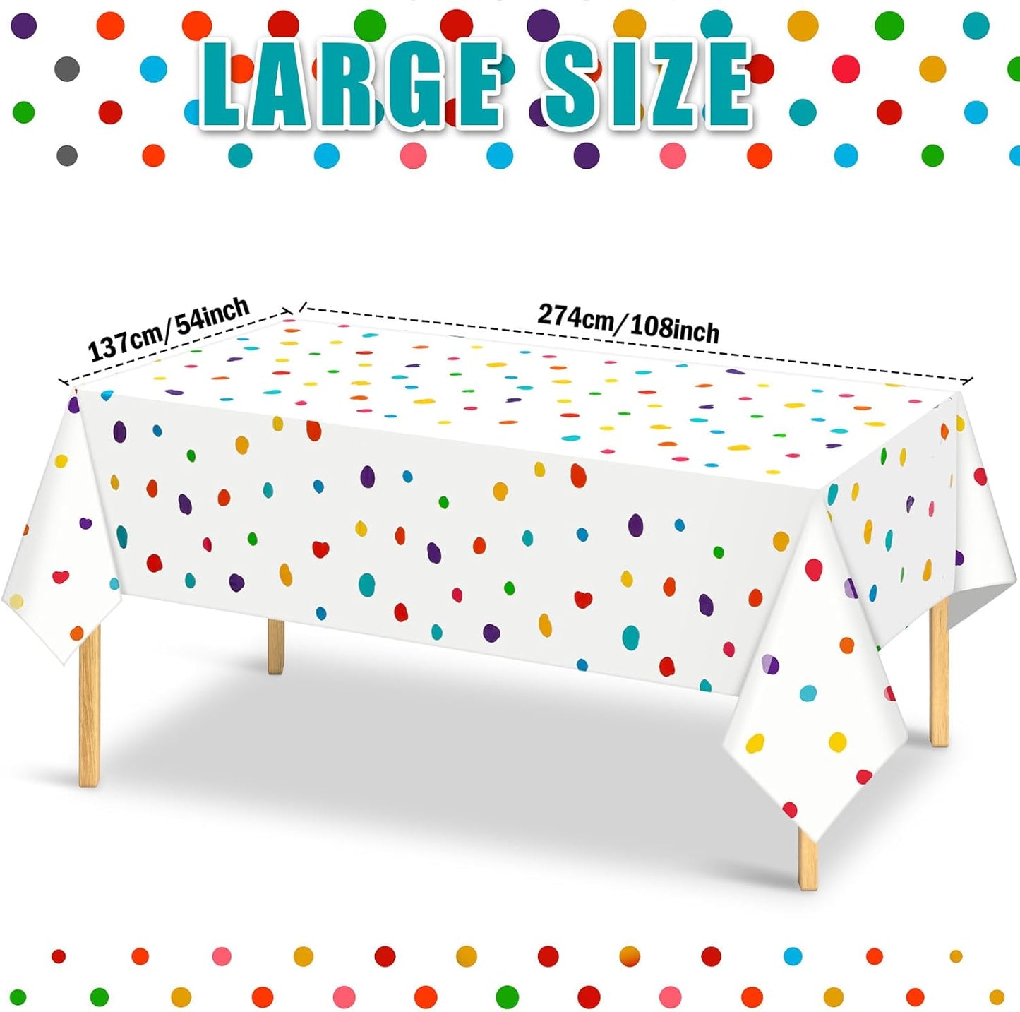 Skiennix Colorful Polka Dot Tablecloth - Disposable Rainbow Design for Parties | 3 Pcs Set