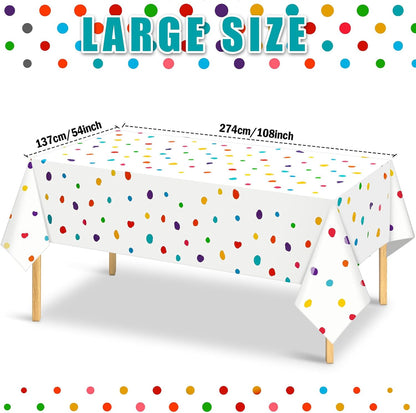 Skiennix Colorful Polka Dot Tablecloth - Disposable Rainbow Design for Parties | 3 Pcs Set