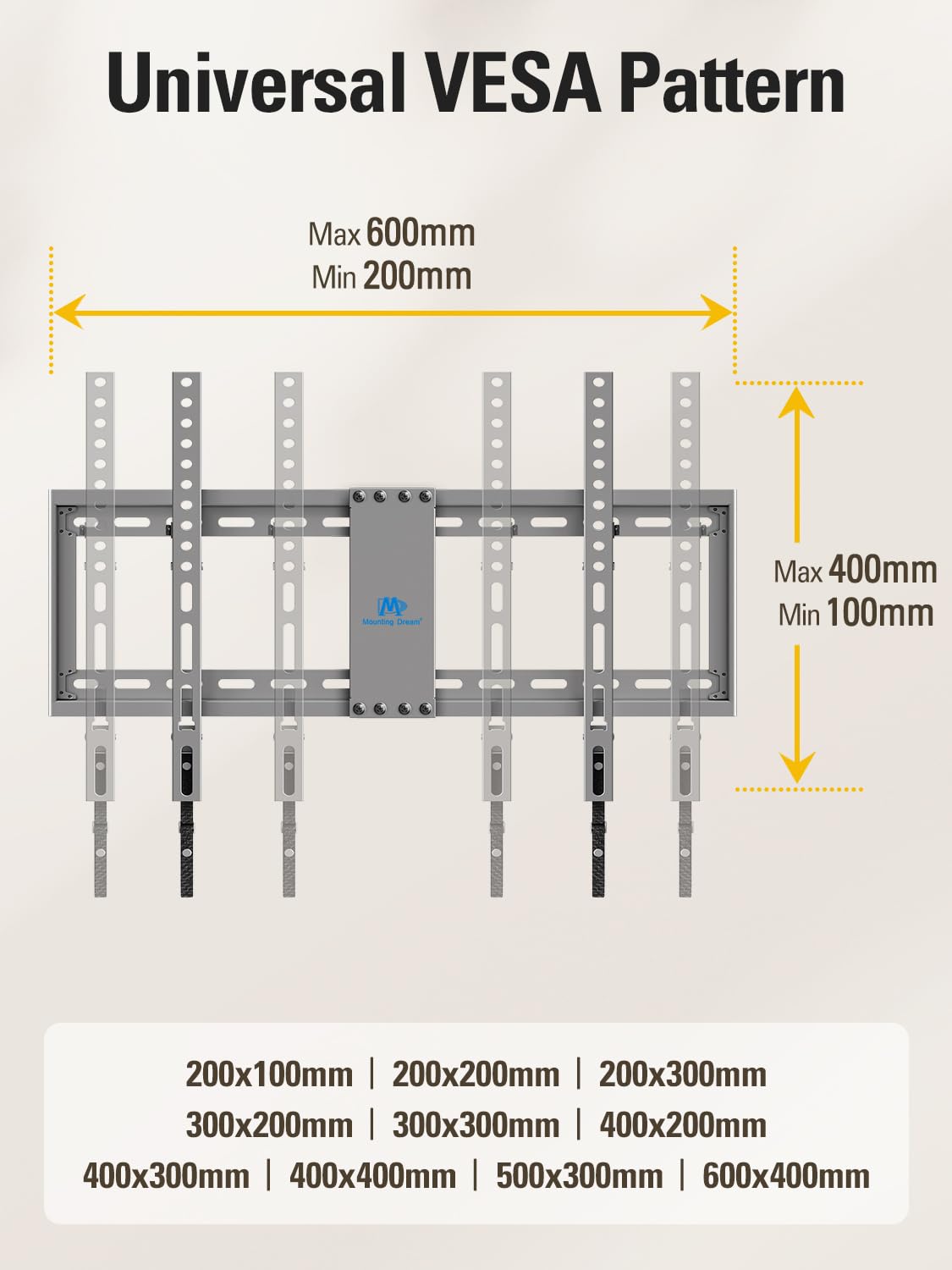 Mounting Dream TV Wall Mount for Most 37-75 Inch Televisions, Universal Tilt TV Mount Fits 16", 18", 24" Studs, Max VESA 600x400mm, 132lbs, Low Profile Flat Wall Mount Bracket, MD2968-LK