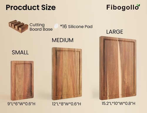Acacia Wood Cutting Boards Set of 3 - Premium Wooden Chopping Boards with Juice Groove & Holder