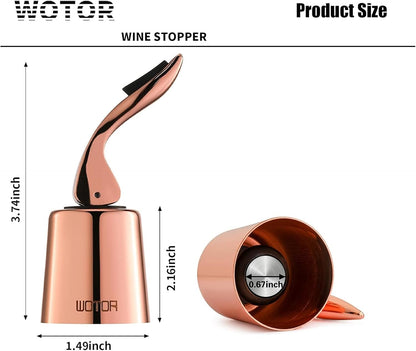 WOTOR Stainless Steel Wine Bottle Stoppers with Silicone - Reusable Wine Saver and Decorative Bottle Sealer, Leakproof, Keep Fresh, Rosegold, 2 Pack