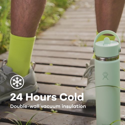 Hydro Flask Water Bottle - Insulated Stainless Steel with Wide Mouth Flex Straw Lid | 24 Oz Surf Blue