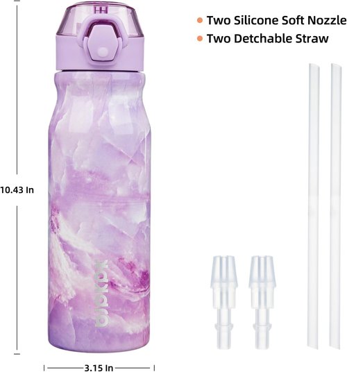 BJPKPK Insulated Water Bottle - 25oz Stainless Steel Flask with Straw, Leak-Proof Lid & Carry Handle | Dawn Color