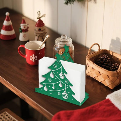 Christmas Tree Napkin Holder - Green Iron Tabletop Dispenser with Lights (Variation: Christmas Tree)