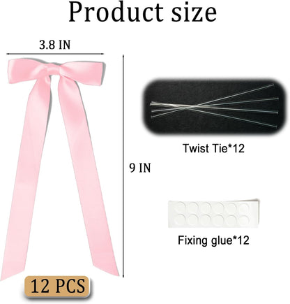 Skiennix 10-Inch Pink Satin Ribbon Bows - 12 Pcs for Gift Wrapping & Wedding Decor